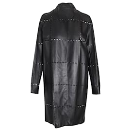 Escada-Escada Open Front Laser Grid Coat in Black Lamb Leather-Black
