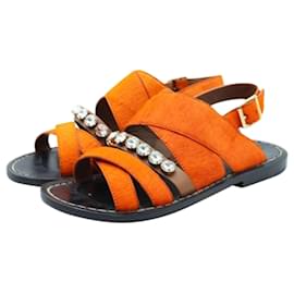Marni-Orange Pony Hair Flat Sandals-Orange