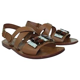 Marni-Brown Leather Sandals with Embellishments-Brown