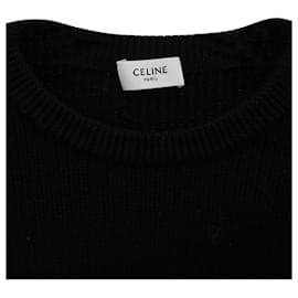 Céline-Suéter Celine Triomphe com gola redonda em lã preta-Preto
