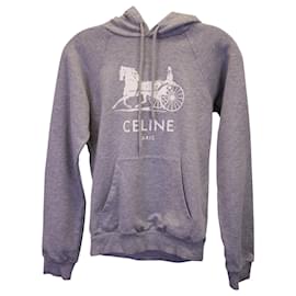 Céline-Felpa con cappuccio con logo stampato Celine in cotone grigio-Grigio
