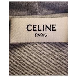 Céline-Felpa con cappuccio con logo stampato Celine in cotone grigio-Grigio
