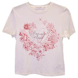 Christian Dior-Christian Dior Dioramour T-shirt with D-Royaume d'Amour Print in Ecru Cotton-White,Cream