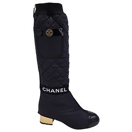 Chanel 2 in 1 Interlocking CC Knee High Sock Boots in Black Nylon Black
