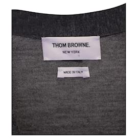 Thom Browne-Thom Browne 4-Bar Stripe V-Ausschnitt Cardigan aus grauer Wolle-Grau