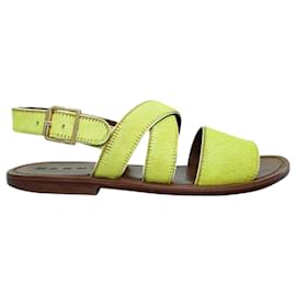 Marni-Brown Sandals with Calf Hair Yellow Straps-Yellow