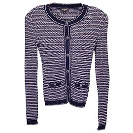Chanel Striped Buttoned Cardigan aus marineblauer Baumwolle Blau Marineblau