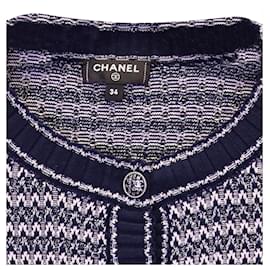 Chanel-Chanel Striped Buttoned Cardigan in Navy Blue Cotton-Blue,Navy blue