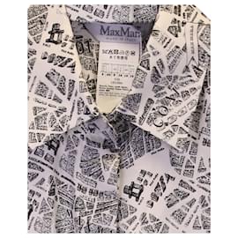 Max Mara-Blusa de seda blanca con estampado de mapas Gatto de Max Mara-Otro
