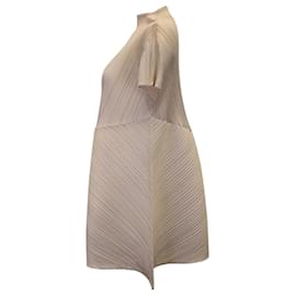 Pleats Please-Pleats Please Plissé Short-Sleeve Mini Dress In Beige Polyester-Brown,Beige