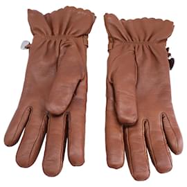 Moschino-Gefütterte Handschuhe von Moschino mit Herzdetail aus braunem Leder-Braun