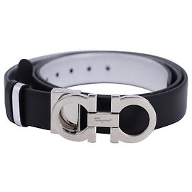 Salvatore Ferragamo Cintura Gancini reversibile Ferragamo in Argento/Pelle nera Nero