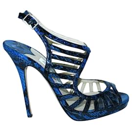 Jimmy Choo-Blue Snakeskin Leather Caged Sandals-Other