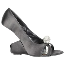 Marc Jacobs-Satin and Crystal Ball Accent Heels-Black