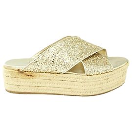 Miu Miu Gold Glitter Platform Wedges Golden Metallic