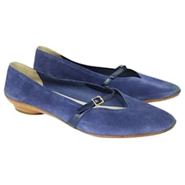 Salvatore Ferragamo-Chaussures plates en daim bleu-Bleu