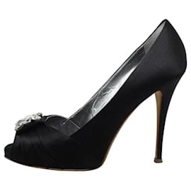 Giuseppe Zanotti-Zapatos de tacón peep toe con adornos de satén-Negro