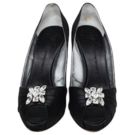 Giuseppe Zanotti-Zapatos de tacón peep toe con adornos de satén-Negro