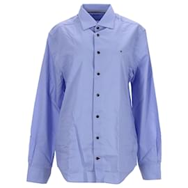 Tommy Hilfiger-Camisa masculina de manga comprida com top tecido-Azul,Azul claro