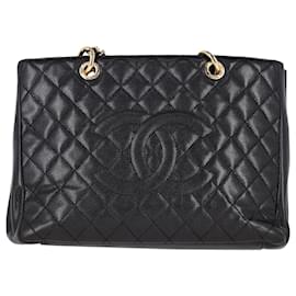 Chanel-Chanel Grand Shopping Tote Bag aus schwarzem gestepptem Caviarleder-Schwarz