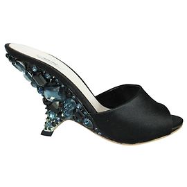 Miu Miu Black Suede Mules with Crystal Heels Black
