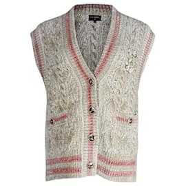 Chanel-Chanel Button-Front Knitted Vest in Beige Viscose-Beige