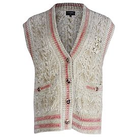 Chanel Strickweste mit Knopfleiste vorne aus beiger Viskose Beige