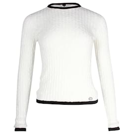 Chanel-Suéter Chanel de malha texturizada de manga comprida em algodão branco-Branco