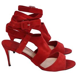 Paul Andrew High Heel Sandals in Red Suede Red