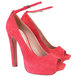 Herve Leger-Zapatos de tacón de ante rojos con detalles de strass-Roja