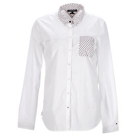 Tommy Hilfiger Damen Langarmshirt, gewebtes Oberteil aus ecrufarbener Baumwolle Weiß Roh