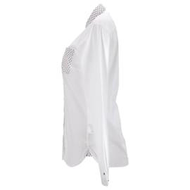Tommy Hilfiger-Tommy Hilfiger Camisa de Manga Larga para Mujer Top Tejido en algodón Crudo-Blanco,Crudo
