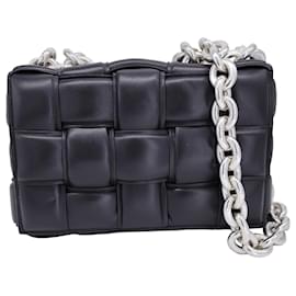Bottega Veneta-Bottega Veneta Padded Chain Cassette Crossbody Bag in Black Leather-Black