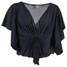 Lanvin-Lanvin Ruched Front Top in Navy Blue Cotton-Navy blue