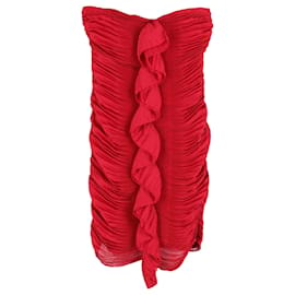 Diane Von Furstenberg-Diane Von Furstenberg Strapless Ruffled Mini Dress in Burgundy Polyester-Dark red