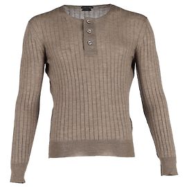 Tom Ford – Gerippter Henley-Pullover aus grauem Kaschmir und Seide Braun