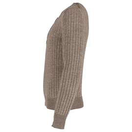 Tom Ford-Tom Ford Ribbed Henley Sweater in Grey Cashmere and Silk-Grey
