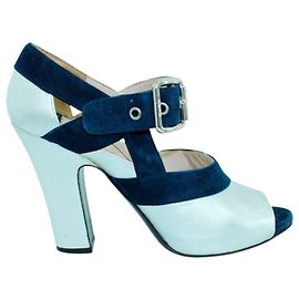 Miu Miu Silver and Navy Blue Peep Toes Pumps Silvery Metallic