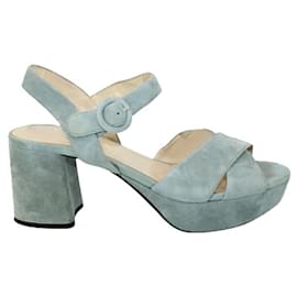 Prada-Light Blue Suede Block Heel Sandals-Blue
