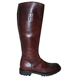 Church's-Brown Leather High Knee Boots-Brown