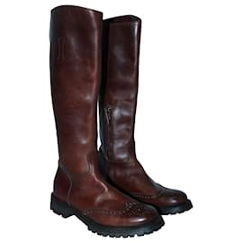 Church's-Brown Leather High Knee Boots-Brown
