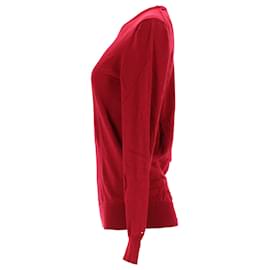 Tommy Hilfiger-Tommy Hilfiger Mens Luxury Wool V Neck Jumper in Red Wool-Red