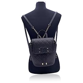 Chanel-Kleiner CC Filigran-Rucksack aus gestepptem Kaviarleder in Schwarz-Schwarz