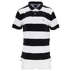 Tommy Hilfiger Polo masculino de ajuste regular com listras em bloco Branco