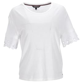 Tommy Hilfiger-T-Shirt mit Spitzenärmeln für Damen-Weiß