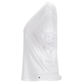 Tommy Hilfiger-Camiseta con manga de encaje para mujer-Blanco