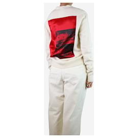 Calvin Klein-Cremefarbener Wollpullover mit Grafik – Größe L-Roh