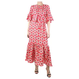 Autre Marque-Red belted silk floral-printed midi dress - size M-Red