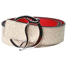 Christian Louboutin-Beige snakeskin belt with oversized buckle-Beige