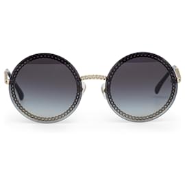 Chanel-Chanel – Schwarze, runde Sonnenbrille mit Kettenglieder-Akzent-Andere